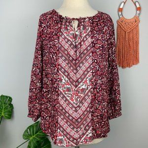 Lucky Brand NEW Floral Boho Tie Neck Peasant Top
